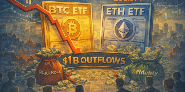 Bitcoin, Ether ETFs see around $1B in outflows as macro volatility spurs risk reduction